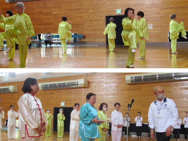 １位の鳳翔チーム（上）、80歳以上の選手に記念品を贈呈（下）