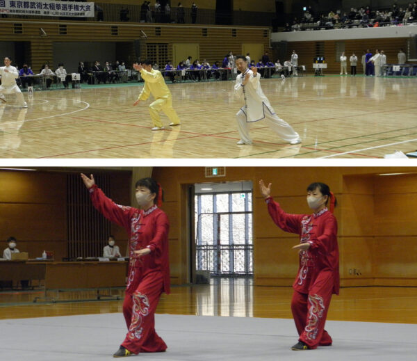 選手権大会・個人種目（上）、国体選抜（下）の様子